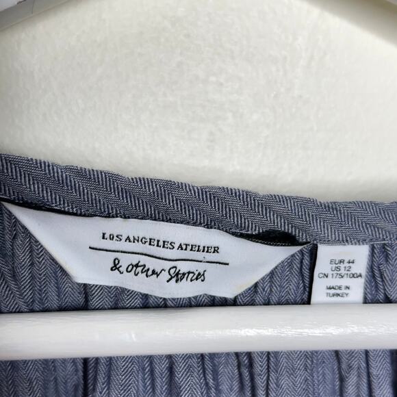 & OTHER STORIES Shirred Seersucker Crinkle Texture Mini Dress Pale Blue {VV41} - Picture 6 of 7